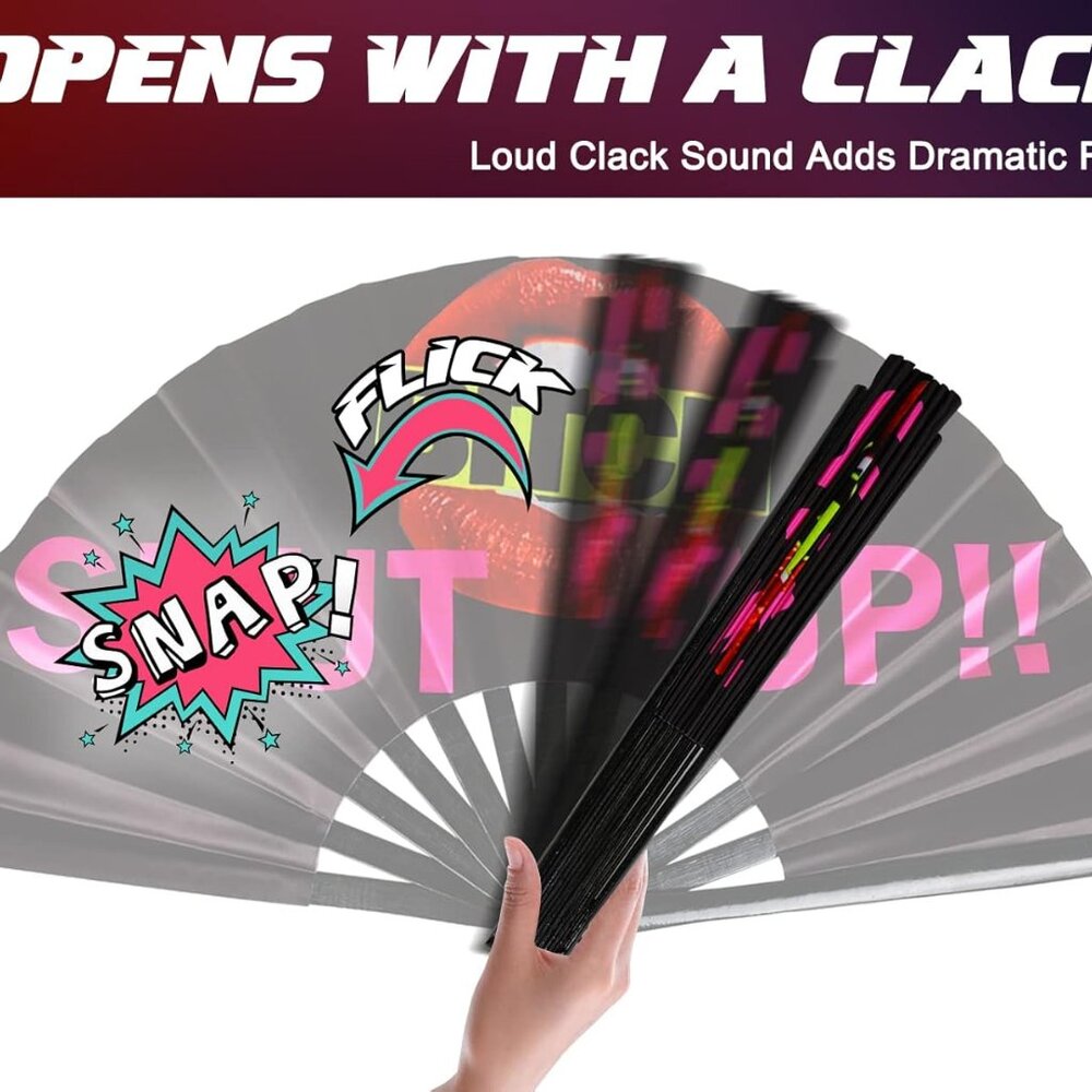 Folding Hand Fan for Women - UV Glow Rave Hand Fan Large Bamboo Hand Held Chines - Picture 7 of 8